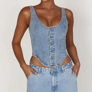 Meshki- Light wash denim corset top